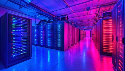 Fototapeta premium Modern Server Room with Data Center Equipment