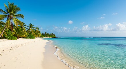 Fototapeta premium Azure Embrace: Palm-Kissed Shore AI Generated