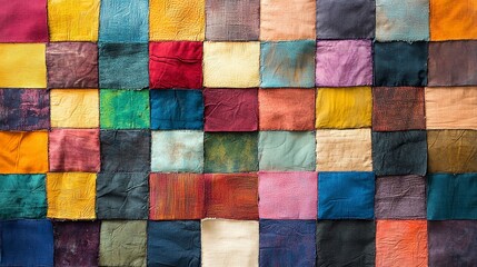 Fototapeta premium Colorful Textile Patchwork Fabric with Diverse Patterns and Textures