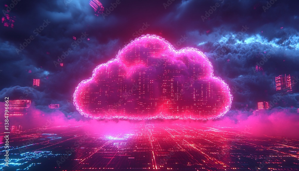 Poster futuristic cloud computing network data concept