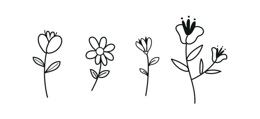 Set hand drawn colorless floral decorative elements
