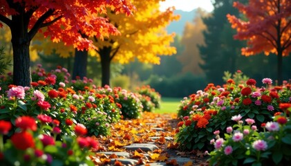 Autumnal garden scene, colorful late season flowers, coreopsis, November