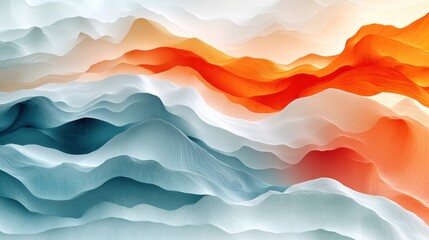 Abstract layered mountainscape; vibrant colors; soft, flowing forms; dynamic background