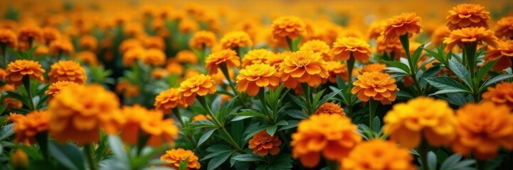 Fototapeta premium Dense marigold patch, rich orange hues, lush foliage , nature, landscape, wildlife