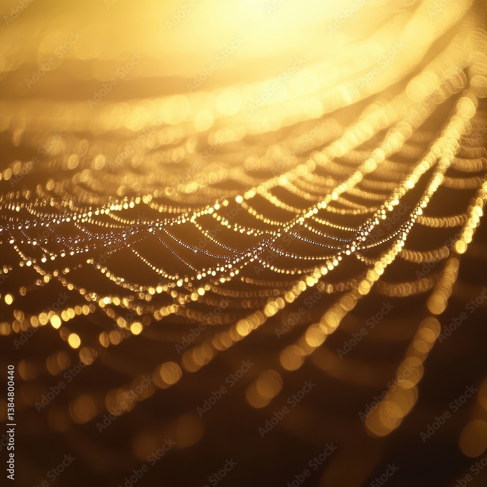 Poster glimmering web pattern illuminated by soft golden light