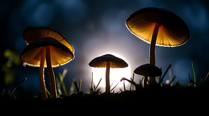 Fototapeta premium Nature of mushrooms in garden using as cover page background, created by generative ai