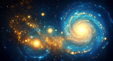 Obraz premium Celestial Dance of Gold and Azure AI Generated