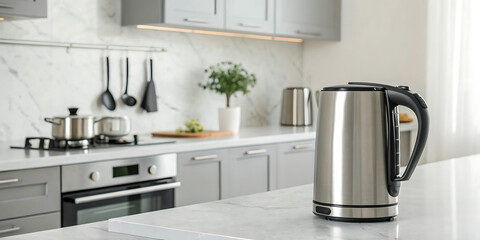 Stylish Electric Kettle on a Table in a Gorgeous Kitchen