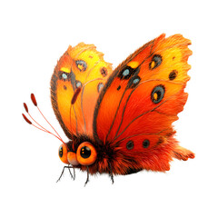 Fluffy 3D Cartoon Butterfly with Glowing Textured Wings Isolated on Transparent Background