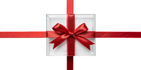 Wrapped Gift: A clear gift box tied with a elegant red ribbon and bow.