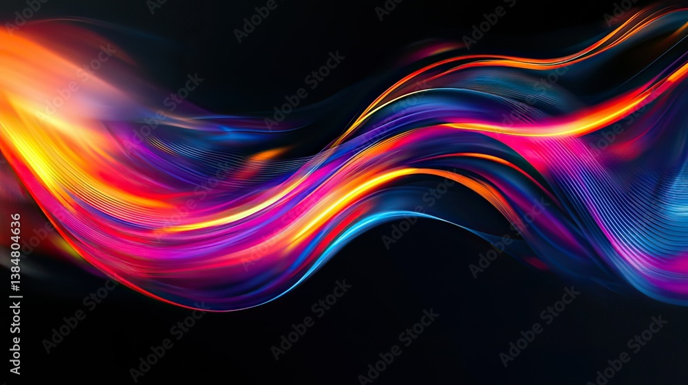Poster dynamic luminous wave with vibrant spectrum colors against dark backdrop, created by ai generated