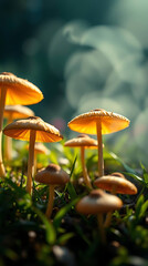 Fototapeta premium Nature of mushrooms in garden using as cover page background, created by generative ai
