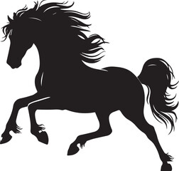 Black horse vector illustration silhouette of a wild running stallion