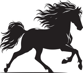 Black horse vector illustration silhouette of a wild running stallion