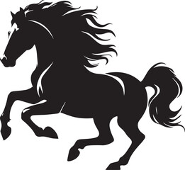 Black horse vector illustration silhouette of a wild running stallion