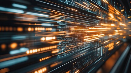 Abstract data stream, fast processing, digital interface, glowing lines