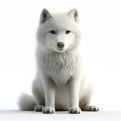 Naklejka premium A majestic Arctic fox sits patiently against a pure white background showcasing its thick luxurious fur and captivating gaze.