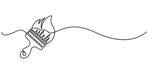 Paintbrush continuous one line drawing vector illustration, Paint brushes continuous one line drawing. Isolated on white background vector illustration, Continuous one line drawing Brush and painting.
