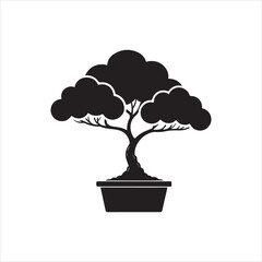 Black Potted Tree Silhouette Icon on White Background