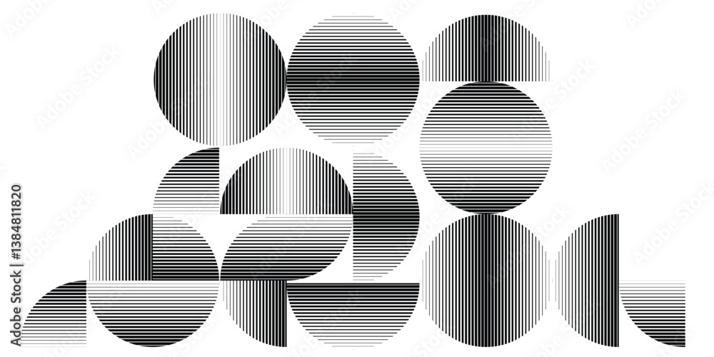 Poster modern artistic layout with semicircle design elements . many lines form half circles in art style .