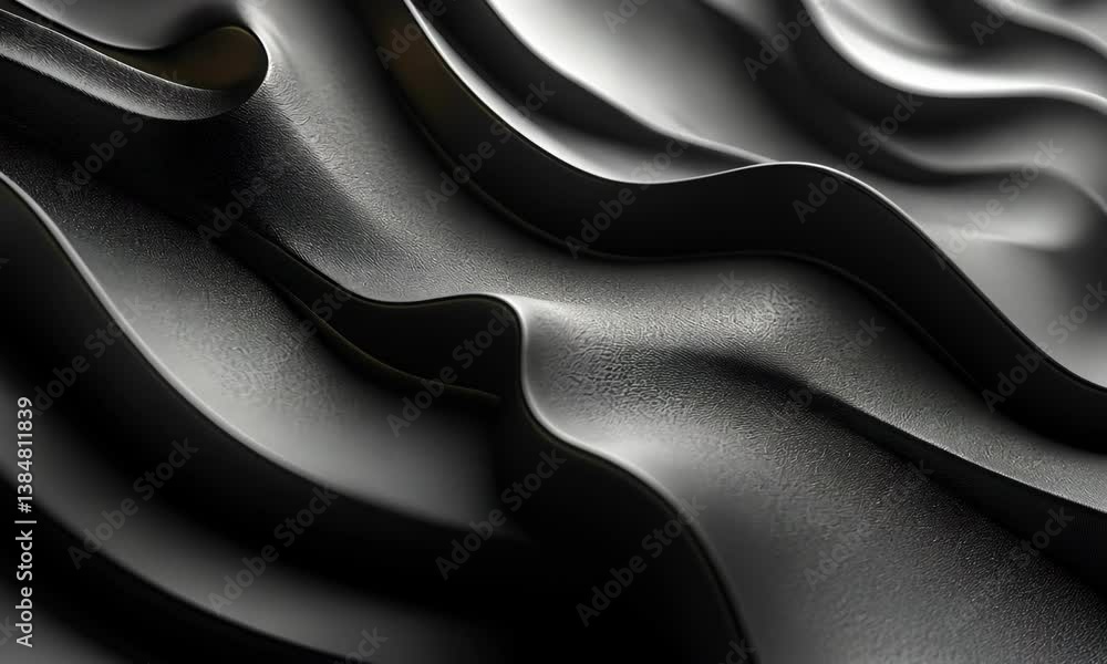 Aufkleber abstract flowing shapes, elegant dark metallic surface texture with dynamic lighting