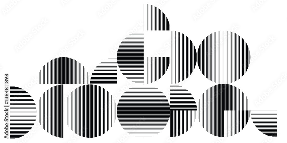 Poster modern artistic layout with semicircle design elements . many lines form half circles in art style .