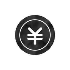 Yen Currency Icon with Watercolor Texture on Black Circle