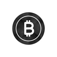 Bitcoin Icon with Watercolor Texture on Black Circle