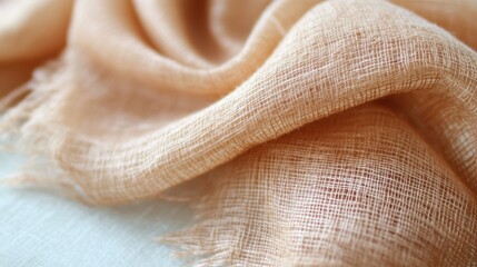 Close-up of Peach-Colored Textured Fabric.