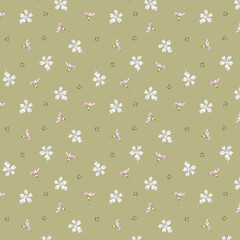 Floral pattern. Seamless pattern with wild wildflower pink flowers. Flower blossom. Illustration in sketch and color style. Doodle and line drawing. Summer design for textile, packaging, paper