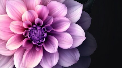 Fototapeta premium Elegant dahlia bloom with gradient petals on dark reflective background