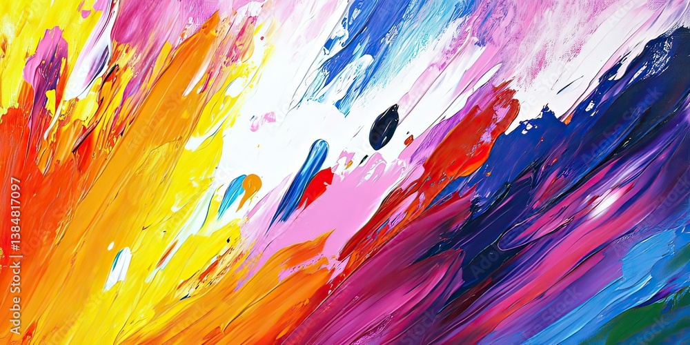 Poster vibrant abstract strokes of multicolored paint offering visual dynamism, created by ai generated