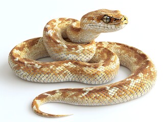 Obraz premium A detailed 3D render of a light brown desert viper coiled defensively on a pristine white background.