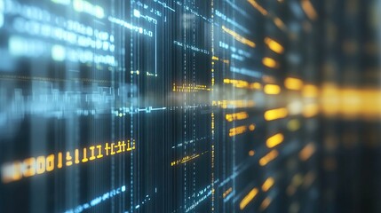 Futuristic data stream wall, glowing code