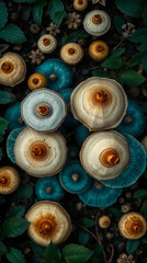 Fototapeta premium Nature of mushrooms in garden using as cover page background, created by generative ai