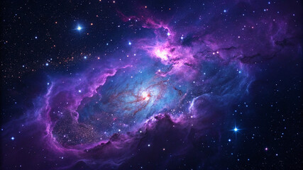 Obraz premium A detailed 3D render of a nebula in purple and blue hues