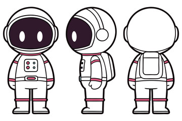 Cartoon Spaceman Character with Transparent Background in Front Side and Back Views