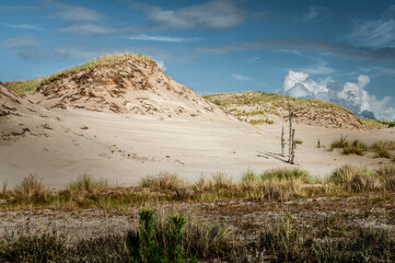 The famous, unique moving dunes in the Slovinski National Park, forming a desert-like landscape. Ever-living, they constantly move under the influence of the wind.
