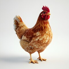 Fototapeta premium A detailed 3D render of a beautiful brown hen standing against a bright white background showcasing its feathers and texture.