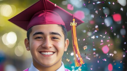 Proud graduate celebrates academic success with confetti filled graduation day