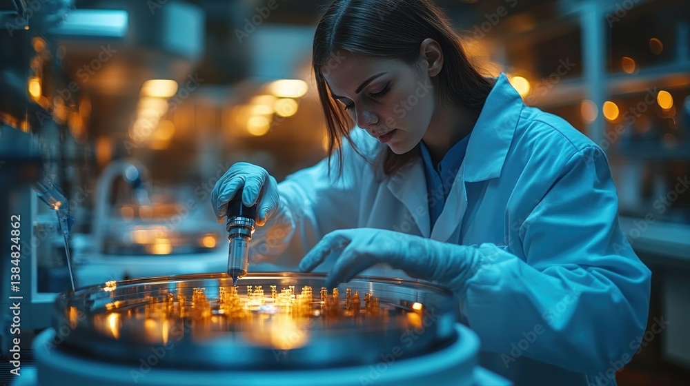 Poster focused scientist in a modern lab setting