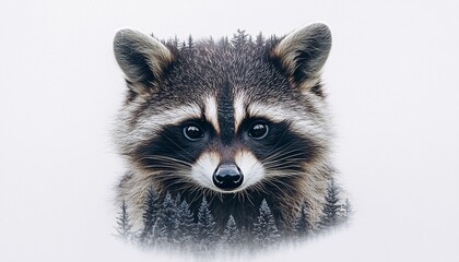 Enigmatic Double Exposure of Wildlife Merging with a Midnight Forest Landscape