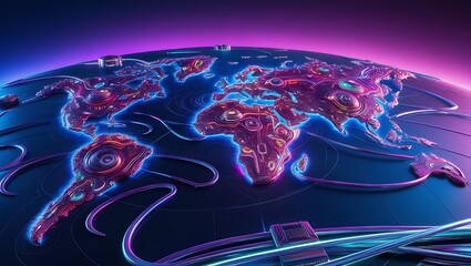 Vibrant 3D Render of a Futuristic City with Digital Architecture and Neon Accents