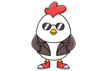 Cartoon Chicken Wearing Sunglasses and Jacket on Transparent Background