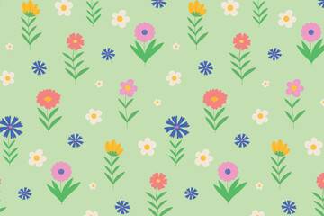 Seamless pattern with hand drawn flowers for textiles, wrapping paper, floral backgrounds.
