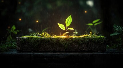 New life emerging in a mossy garden