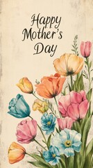 A colorful flower arrangement with a message of Happy Mother's Day