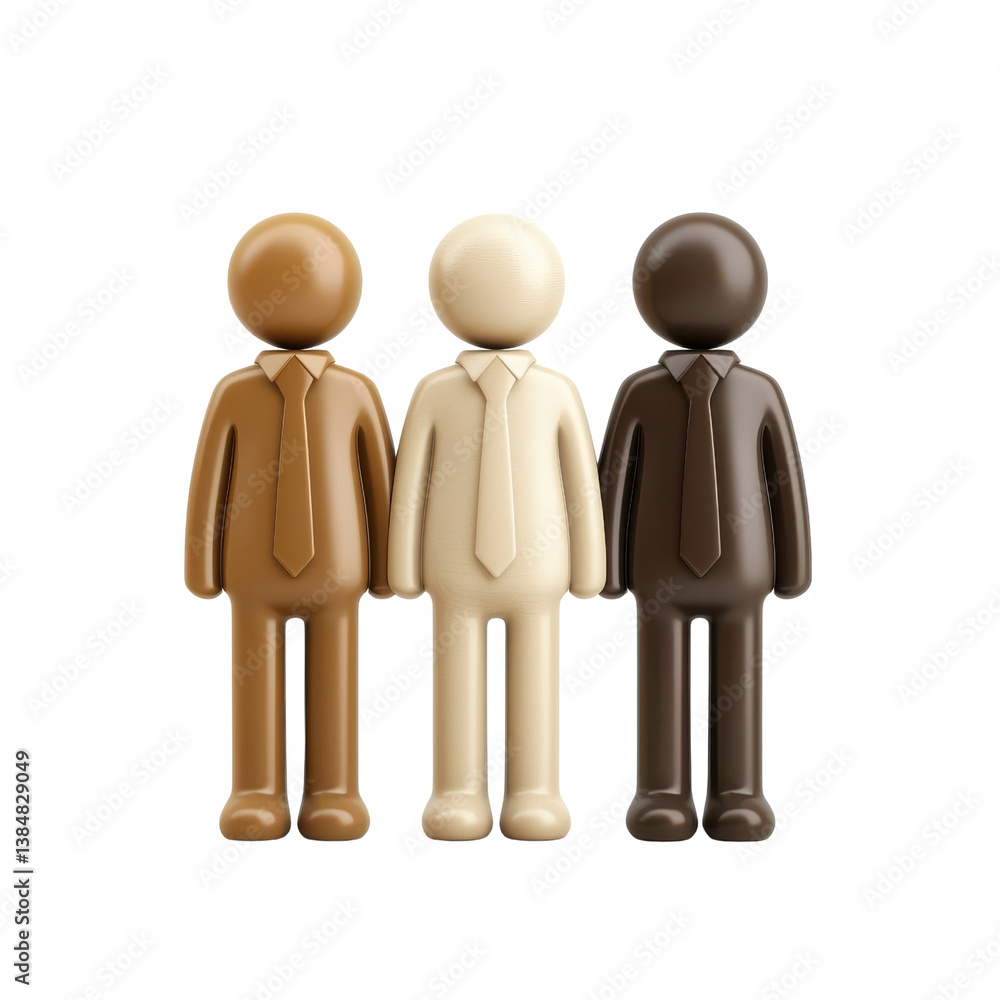Poster three minimalist stylized figures standing side by side in a simple monochromatic composition