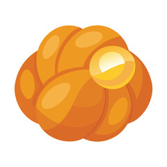 a braided challah loaf with a glistening egg