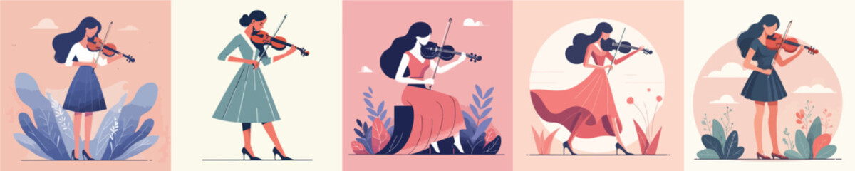 vector collection of women playing the violin © Andreas